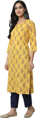 HouseOfCommon Women Self Design Straight Kurta(Yellow)