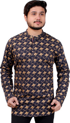 MADE IN THE SHADE Men Self Design Straight Kurta(Dark Blue, Beige)