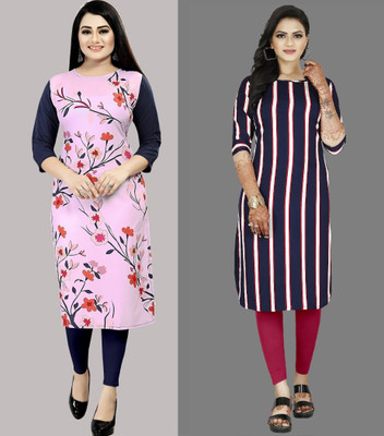 tanvi creation Women Striped Straight Kurta(Purple, Pink)