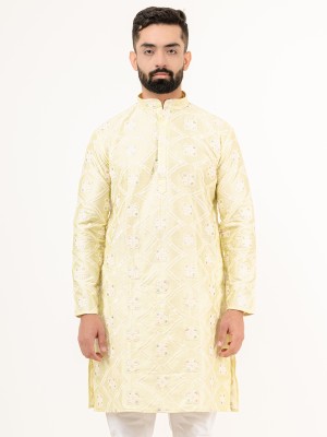 TISTABENE Men Embroidered Straight Kurta(Yellow)