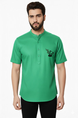 GAINELL Men Printed Straight Kurta(Green)