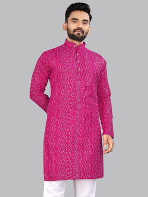 Divastri Men Printed A-line Kurta(Pink)