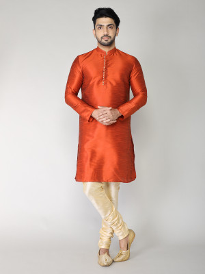 BBS CREATION Men Solid Straight Kurta(Orange)