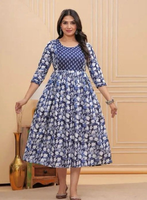 Clothonus Women Floral Print Anarkali Kurta(Blue)