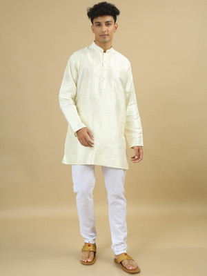Tattva Men Applique Straight Kurta(White)