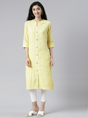 SAMHITAS Women Embroidered Straight Kurta(Yellow)