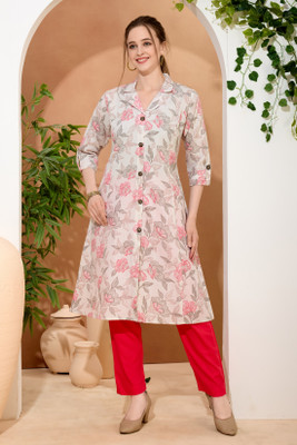 Keshubaba Women Printed Straight Kurta(Beige)