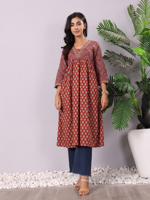 Varanga Women Printed Anarkali Kurta(Maroon)