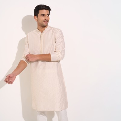 Indus Route by Pantaloons Men Solid A-line Kurta(White)