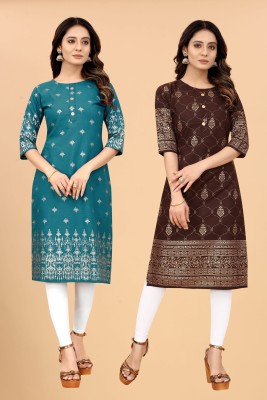 KETAKI FASHION Women Printed Straight Kurta(Blue, Brown)