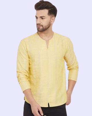 ZAKOD Men Solid Straight Kurta(Yellow)
