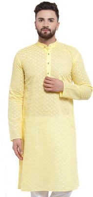 Jompers Men Solid Straight Kurta(Yellow)