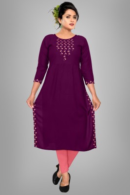 Haya Women Embroidered Straight Kurta(Purple)