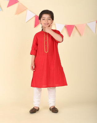 Fabindia Boys Striped A-line Kurta(Red)