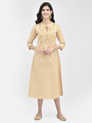 Span Women Self Design A-line Kurta(Beige)