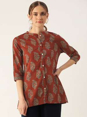 FABRIC FITOOR Women Paisley Straight Kurta(Maroon)