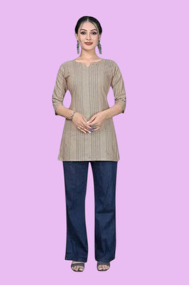 Texpa Creationqe Women Solid Anarkali Kurta(Beige)