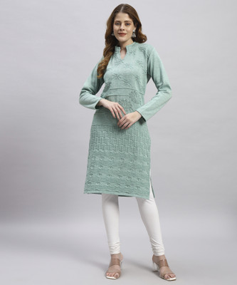 MYLES Women Self Design Straight Kurta(Light Green)