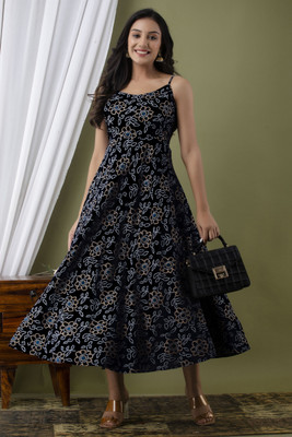 Jollity Women Gown Black Midi/Calf Length Dress