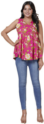 Hemys. Women Floral Print Flared Kurta(Pink)