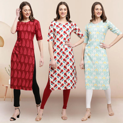 1 Stop Fashion Women Printed Straight Kurta(Multicolor)