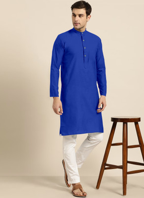 OmakarENT Men Printed Straight Kurta(Dark Blue)