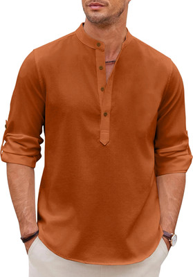 ZIRPIX Men Solid Straight Kurta(Brown)