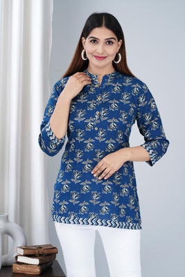 Tanisha Women Printed Straight Kurta(Blue)