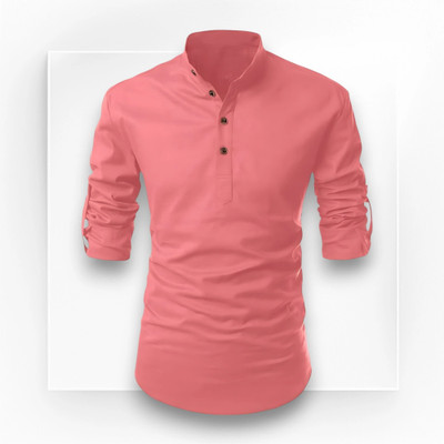 ETHNICSUTRA Men Solid Straight Kurta(Pink)