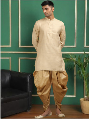 Tattva Men Woven Design Straight Kurta(Beige)