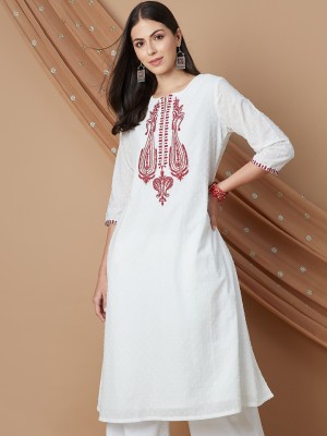 Melange by Lifestyle Women Embroidered Straight Kurta(White)