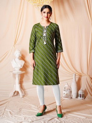 anushansa Women Printed A-line Kurta(Green, White, Black)