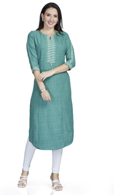 Nioni Women Printed Straight Kurta(Blue)