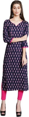 Diktmark Women Printed A-line Kurta(Blue)