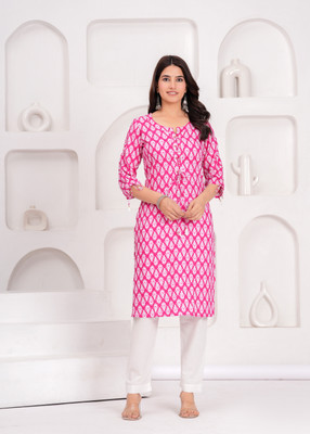 DHANANADHAM Women Floral Print Ethnic Dress Kurta(Pink)