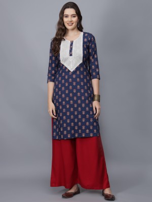 etraana Women Floral Print A-line Kurta(Blue)