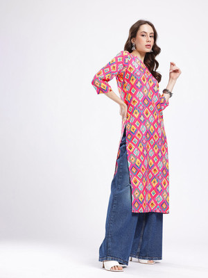 Anouk Rustic Women Geometric Print Straight Kurta(Multicolor)