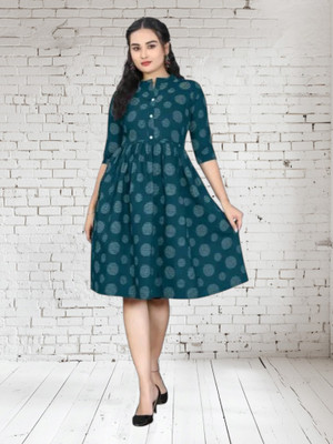 Texpa Creationh Women Printed Anarkali Kurta(Green)