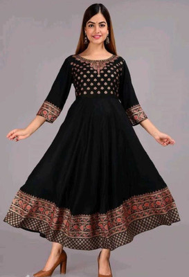 ALMADAD Women Embellished Anarkali Kurta(Black)