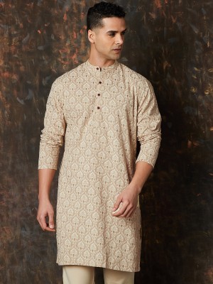 Melange by Lifestyle Men Printed Straight Kurta(Beige)