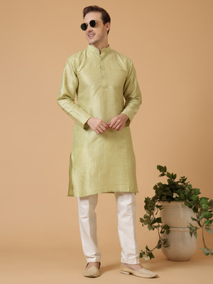 NIVATEX Men Striped Anarkali Kurta(Light Green)