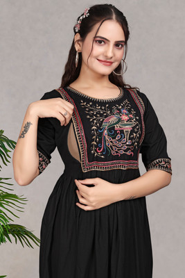 zyqo Women Fit and Flare Black Midi/Calf Length Dress