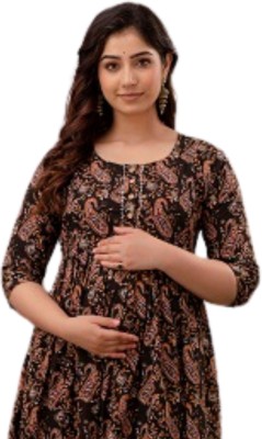 Nevisha Style Women Printed Anarkali Kurta(Brown)