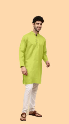 HouseOfCommon Men Solid A-line Kurta(Green)