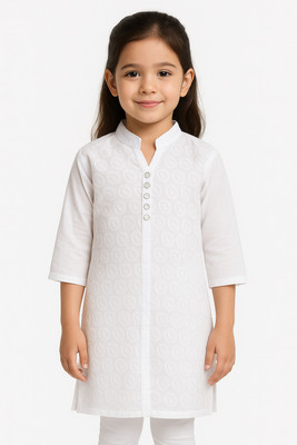 vishakha global Girls Embroidered A-line Kurta(White)