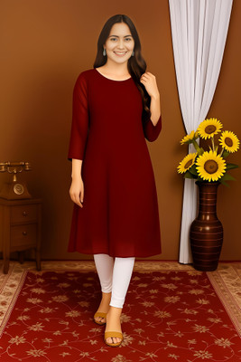 MANAYFAB Women Solid A-line Kurta(Black)