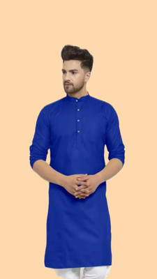 HouseOfCommon Men Solid A-line Kurta(Dark Blue)