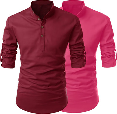 SWAMOTIFASHION Men Solid Straight Kurta(Maroon, Multicolor)