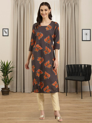1 Stop Fashion Women Printed A-line Kurta(Brown)