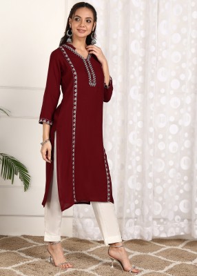 VINH FASHION Women Embroidered A-line Kurta(Maroon)